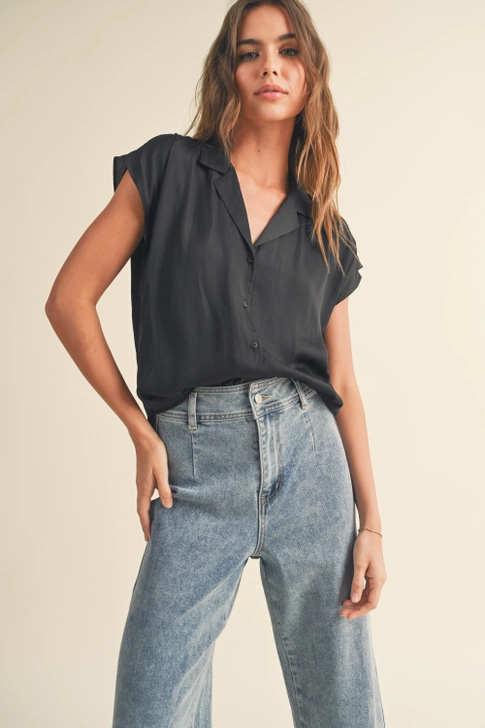 Black Cap Sleeve Blouse