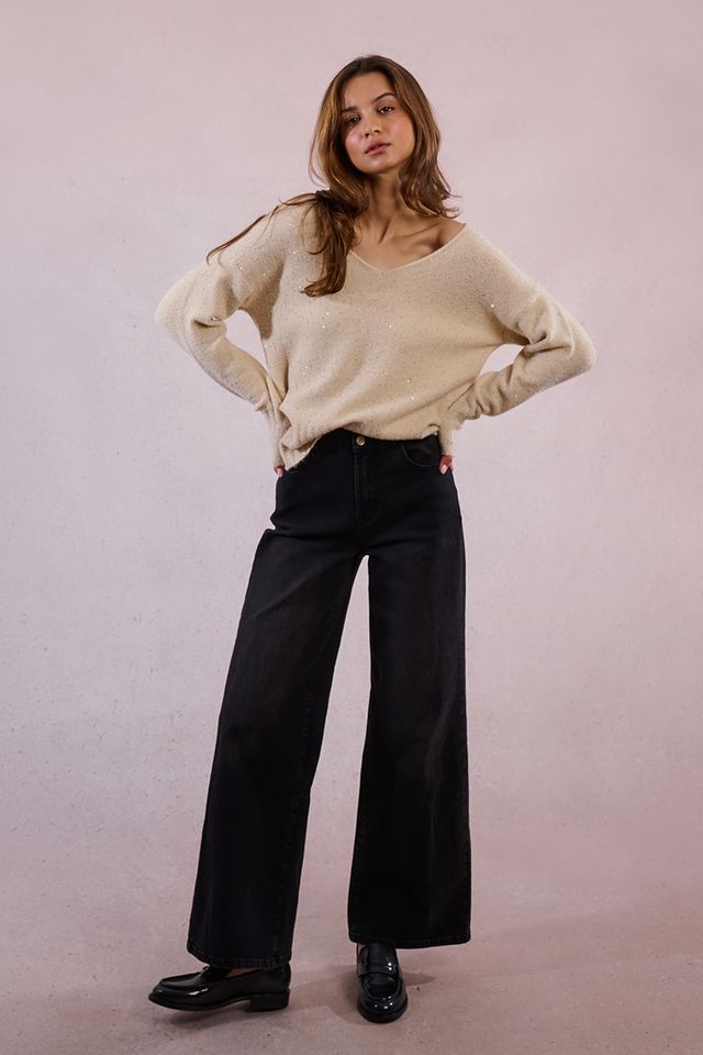 V-Neck Sequin Sweater