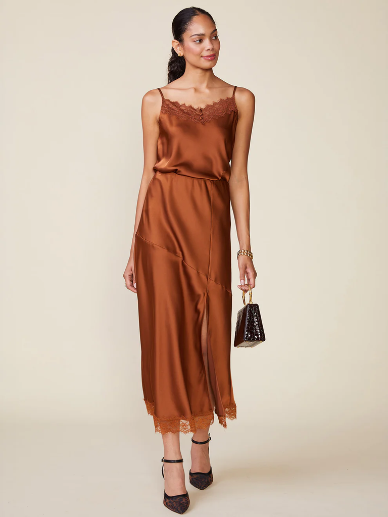 Lace Trim Satin Skirt