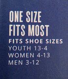 Text on a blue background indicating shoe size compatibility for youth, women, and men.