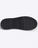 bottom of black rubber sole against white background