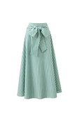 Green and white striped skirt with a tie waist on a white background