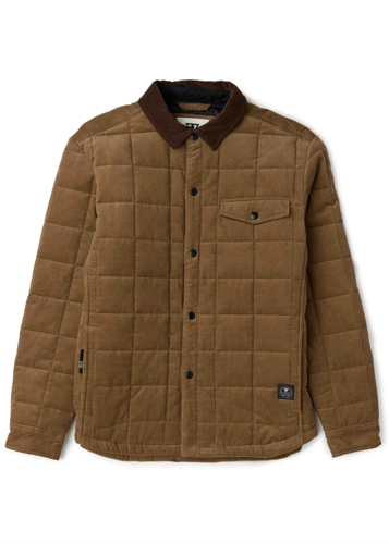 brown snap front corduroy jacket against white background