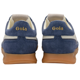 Blue Gola sneakers with brown soles on a white background