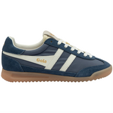 Navy blue and white sneaker with 'Gola' branding on a white background