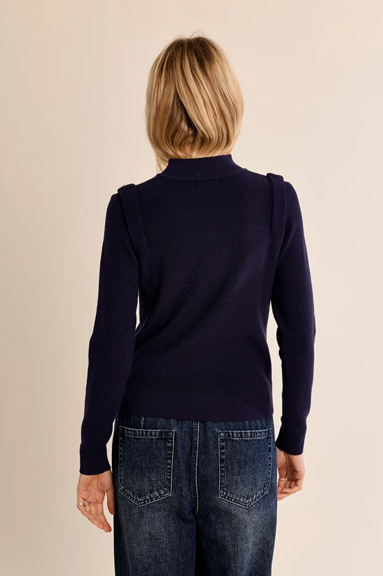 Navy Gold Button Sweater