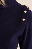 Navy Gold Button Sweater