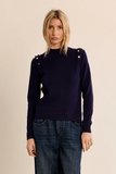 Navy Gold Button Sweater