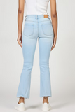 Light blue jeans worn by a person on a white background