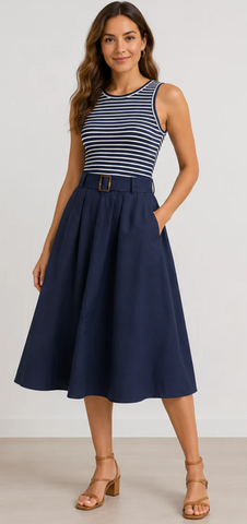 Navy Stripe Midi