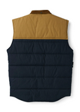 khaki and navy vest against white background