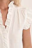 White blouse with ruffled sleeves worn by a person