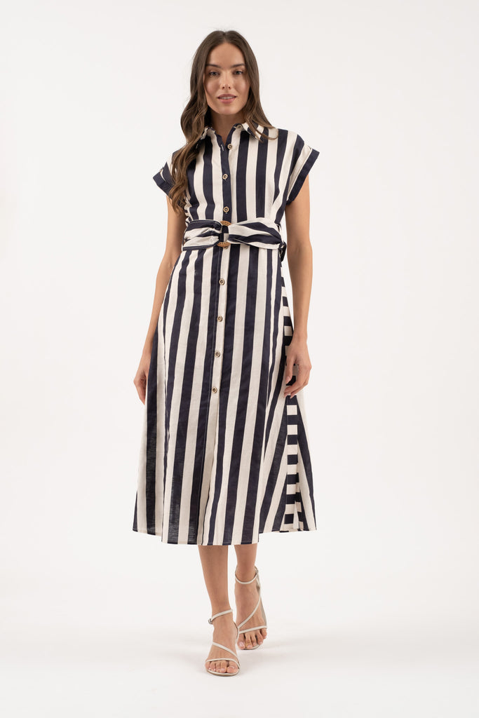 Navy Button Up Dress